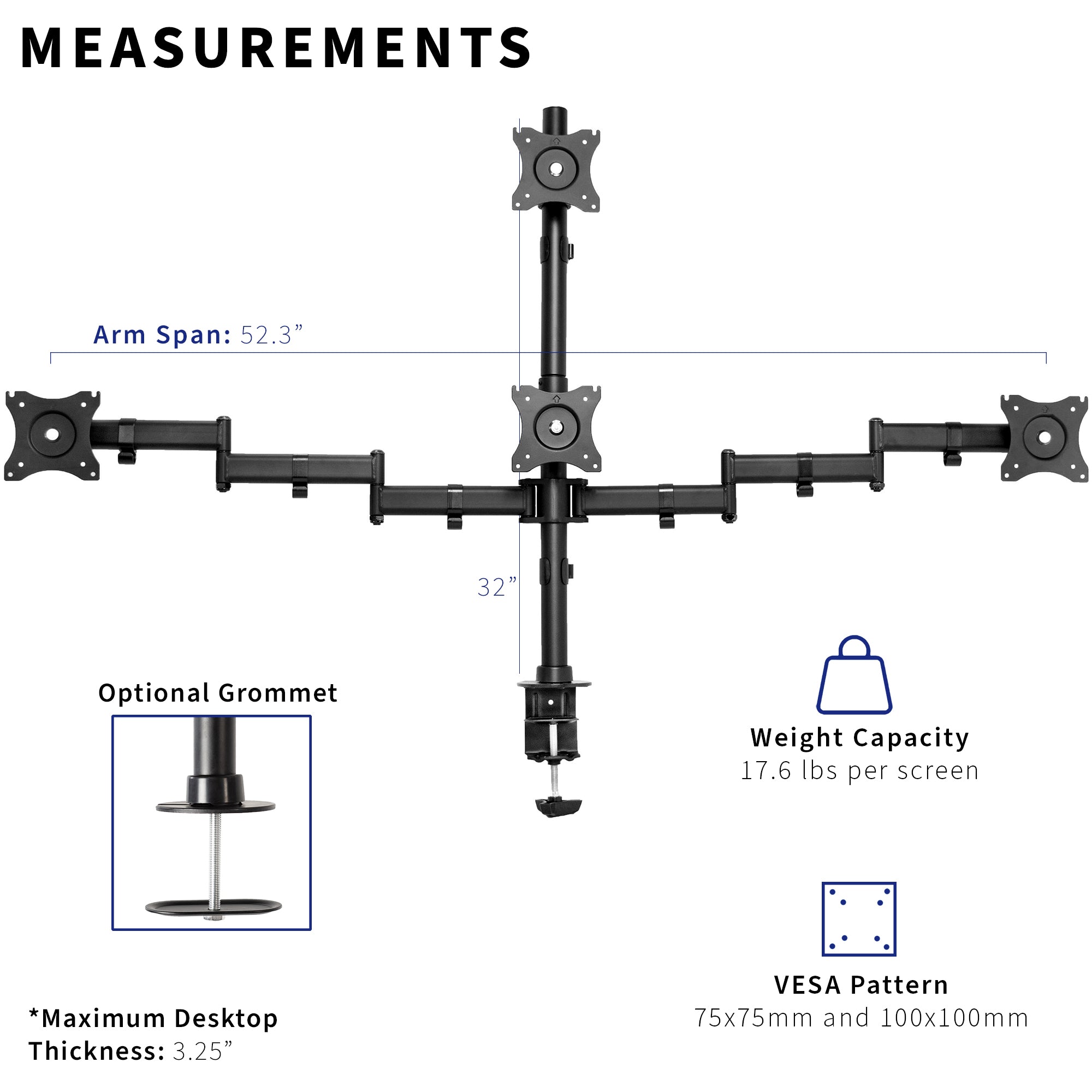 Quad 13” to 24" Monitor Desk Mount