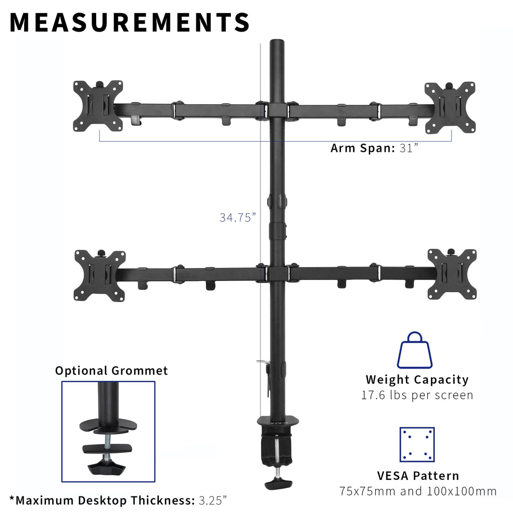 Quad 13” to 30" Monitor Desk Mount