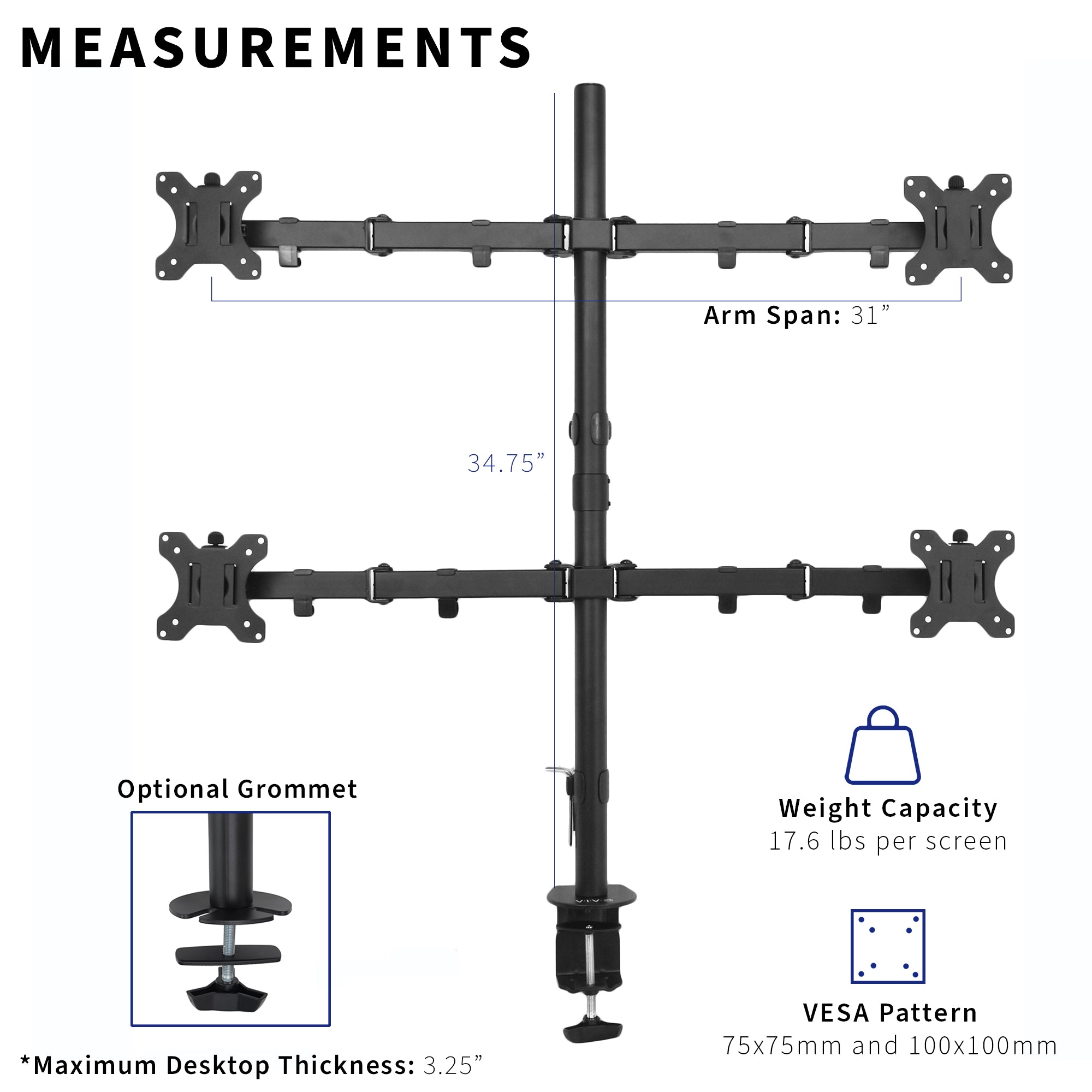 Quad 13” to 30" Monitor Desk Mount