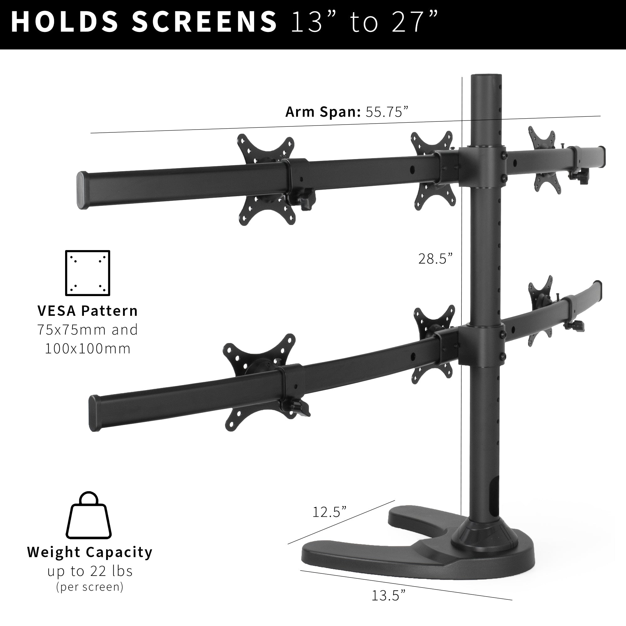Hex 17” to 27” Monitor Desk Stand