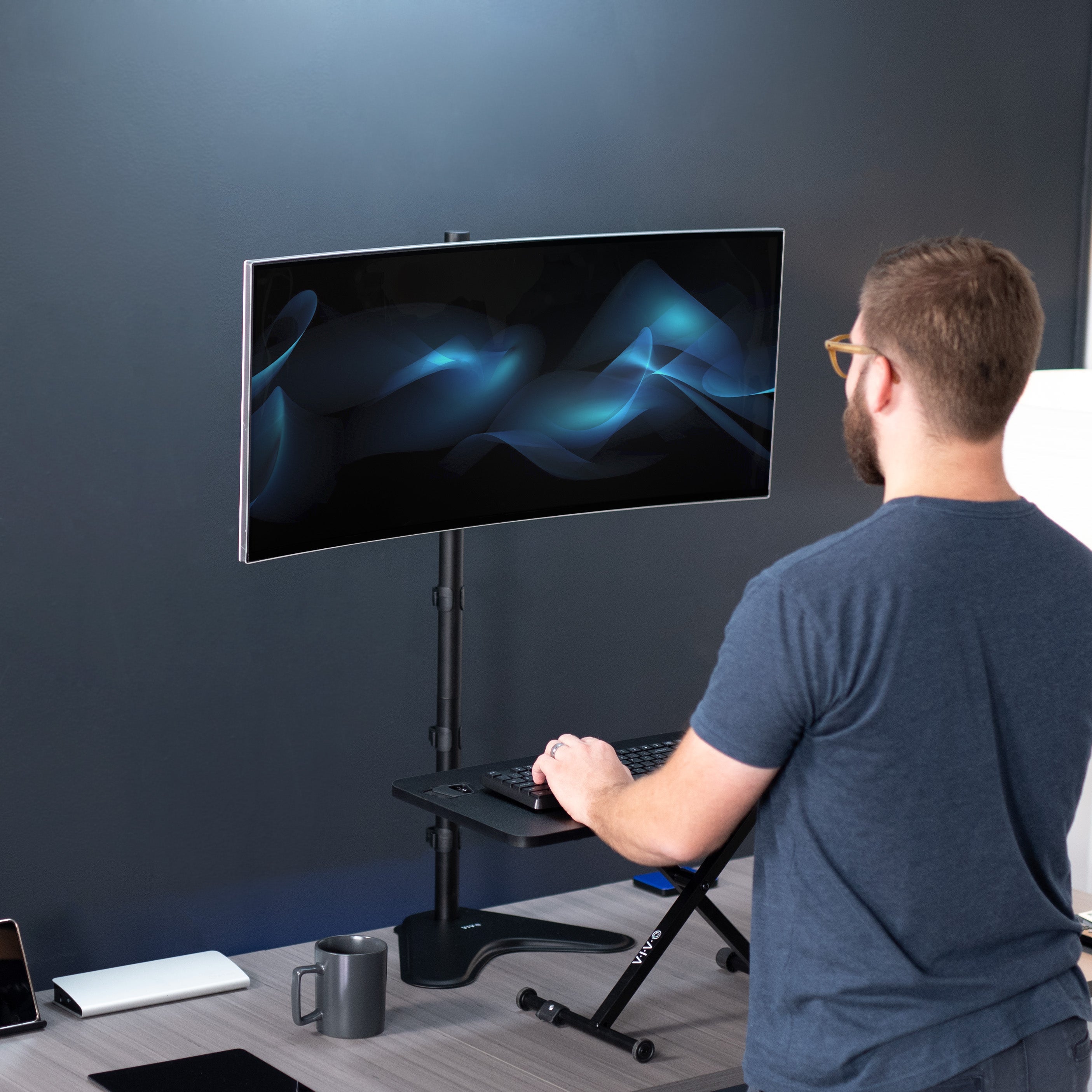 Single 13" to 27" Monitor Extra Tall Desk Stand