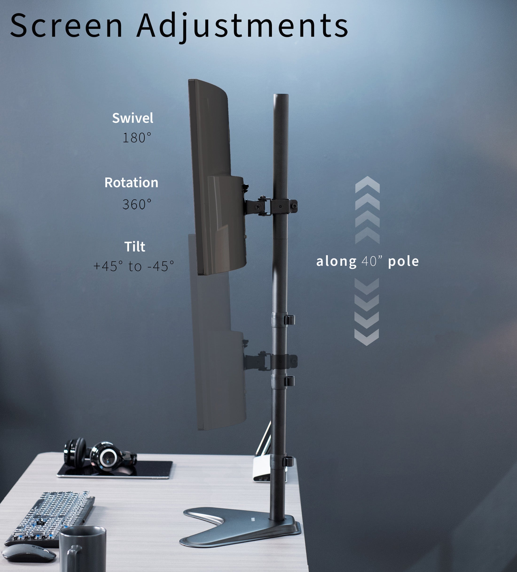 Single 13" to 27" Monitor Extra Tall Desk Stand
