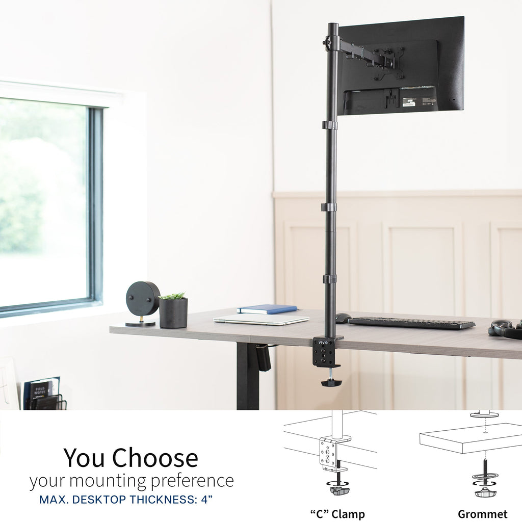 Single Monitor Extra Tall Desk Mount - Up to 38" Screens