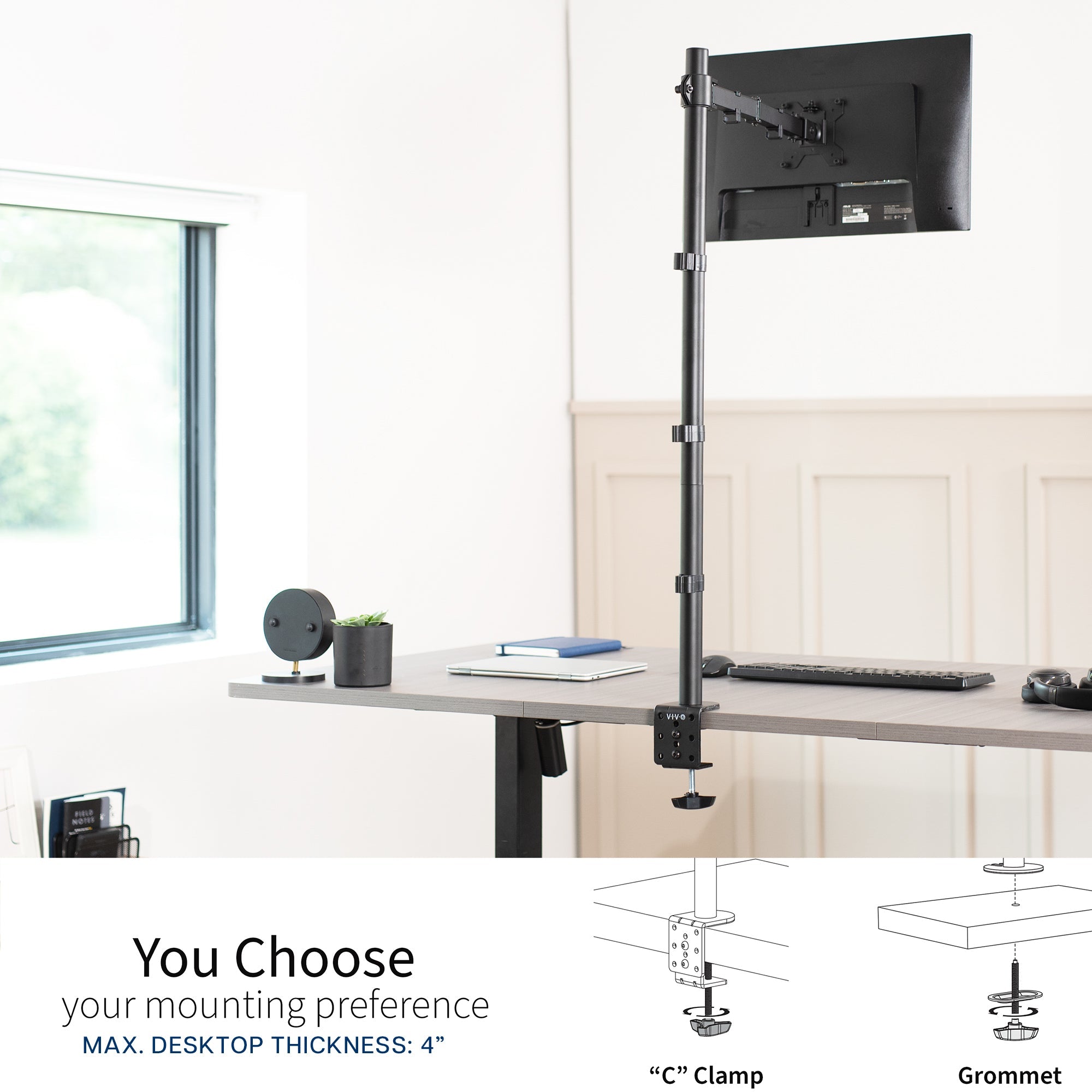 Single Monitor Extra Tall Desk Mount - Up to 38" Screens