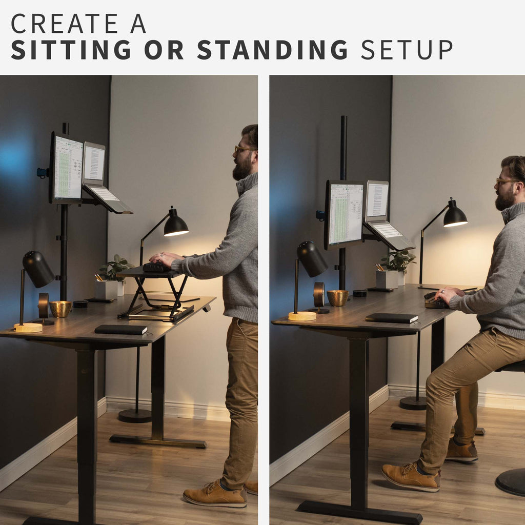 Single Monitor and Laptop Extra Tall Desk Mount - Up to 32" Screens, 17" Laptops