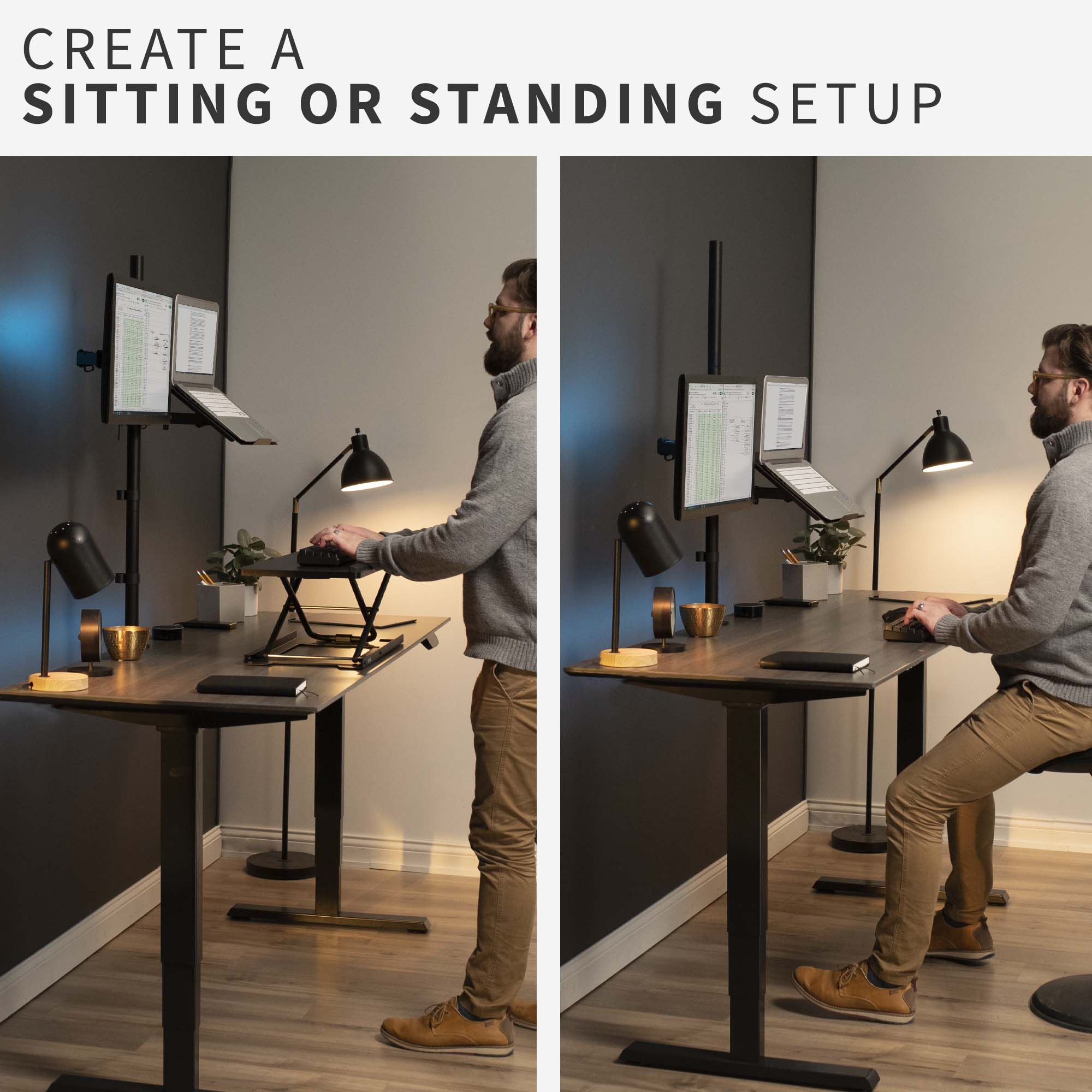 Single Monitor and Laptop Extra Tall Desk Mount - Up to 32" Screens, 17" Laptops
