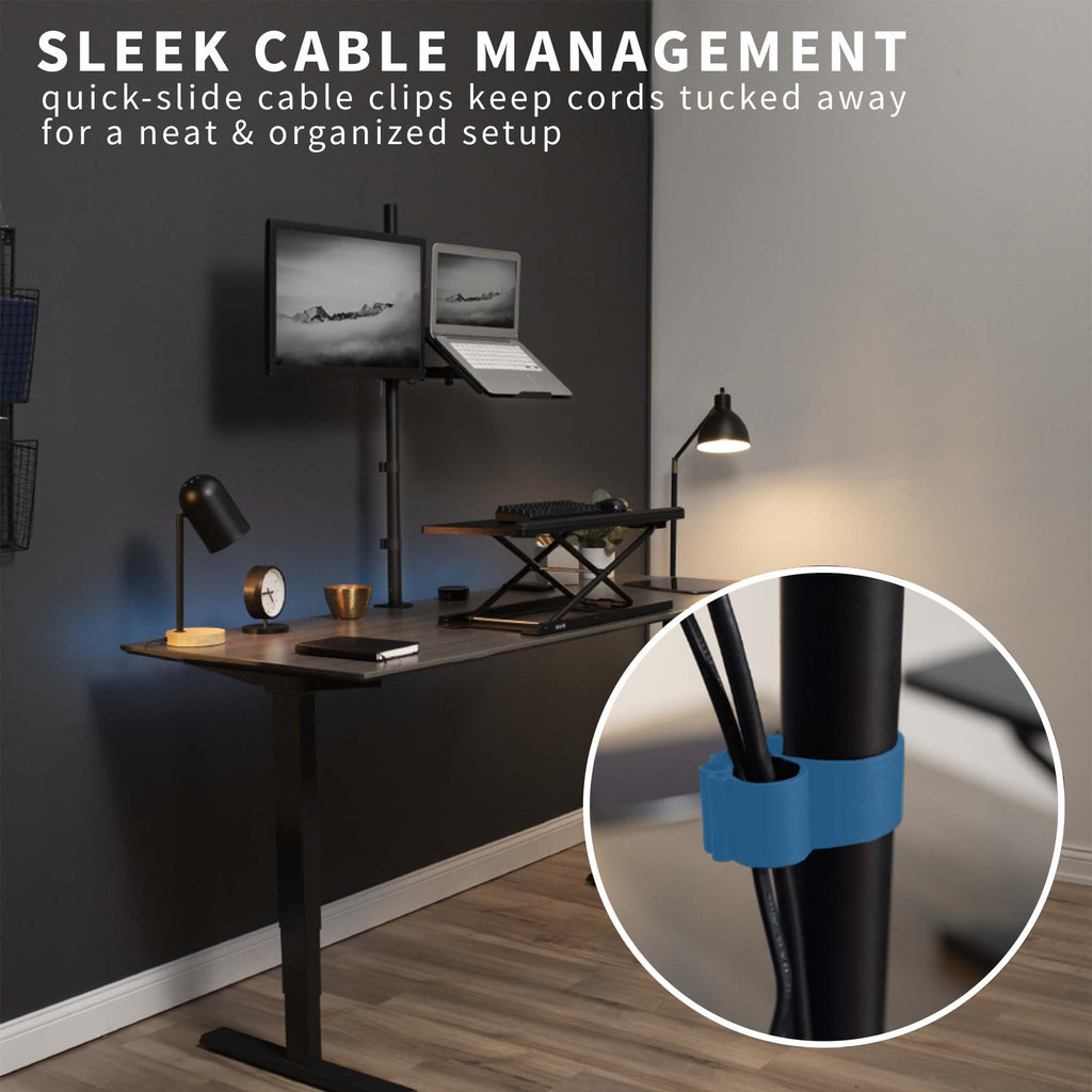 Single Monitor and Laptop Extra Tall Desk Mount - Up to 32" Screens, 17" Laptops