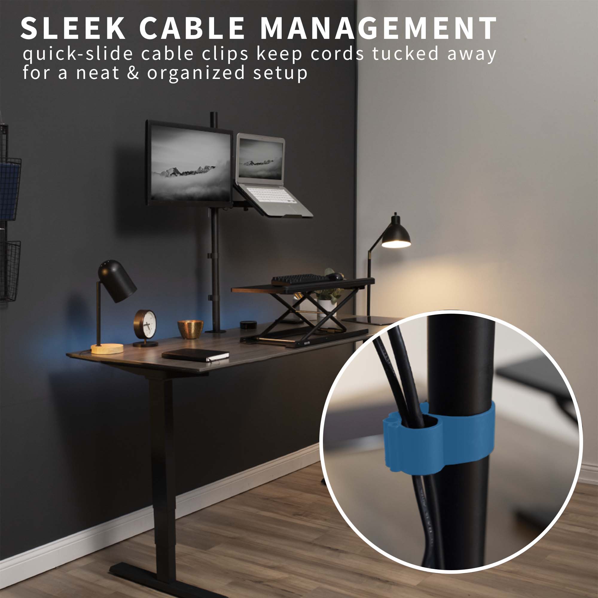 Single Monitor and Laptop Extra Tall Desk Mount - Up to 32" Screens, 17" Laptops