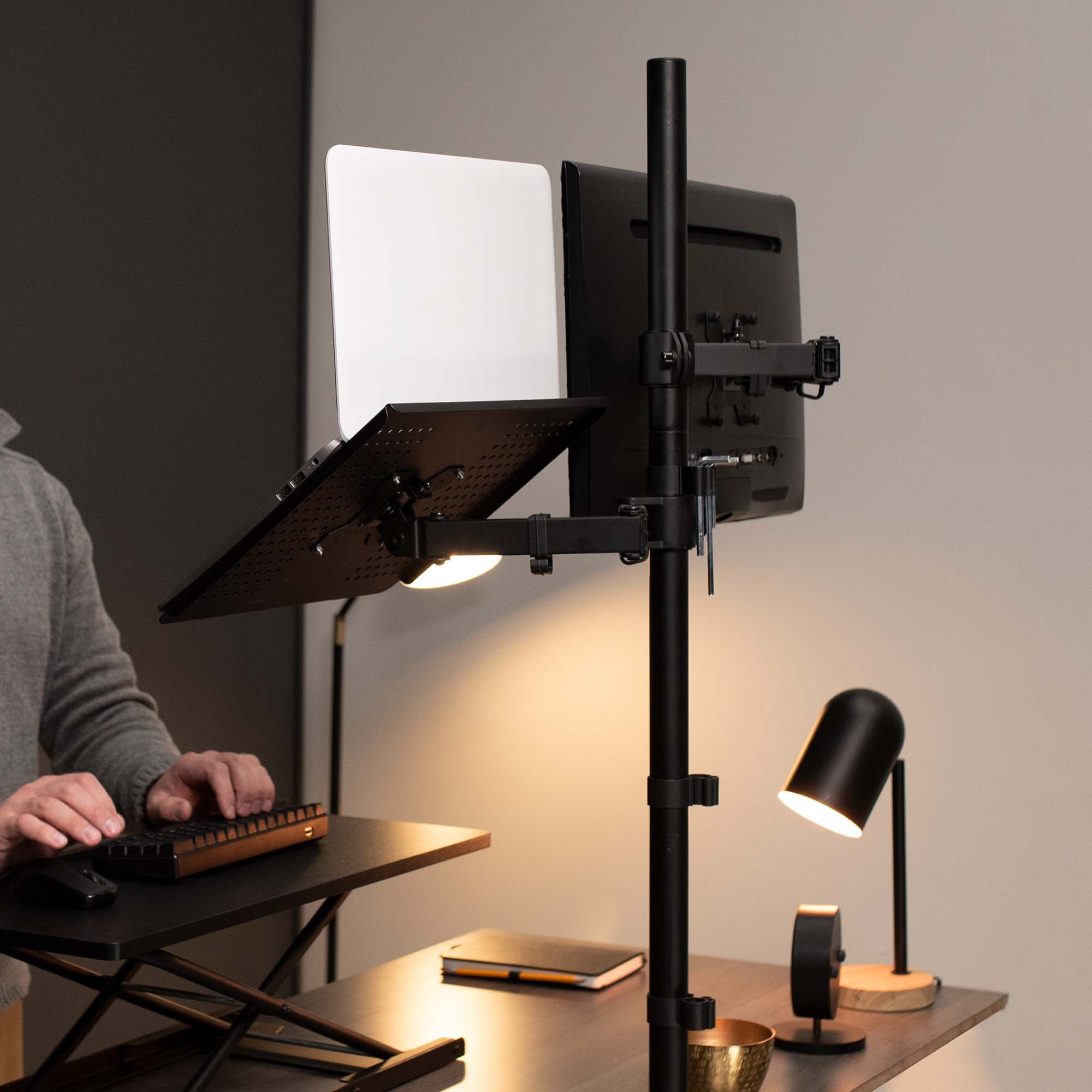 Single Monitor and Laptop Extra Tall Desk Mount - Up to 32" Screens, 17" Laptops