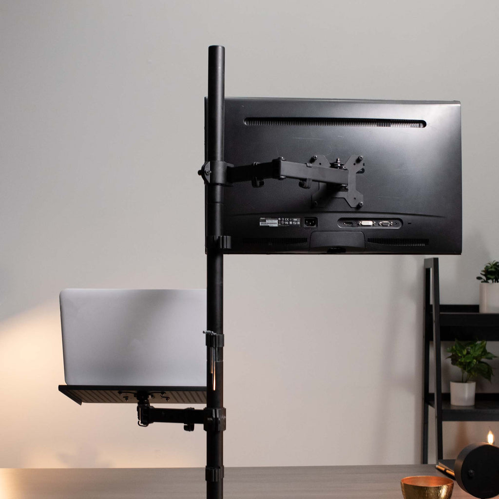 Single Monitor and Laptop Extra Tall Desk Mount - Up to 32" Screens, 17" Laptops