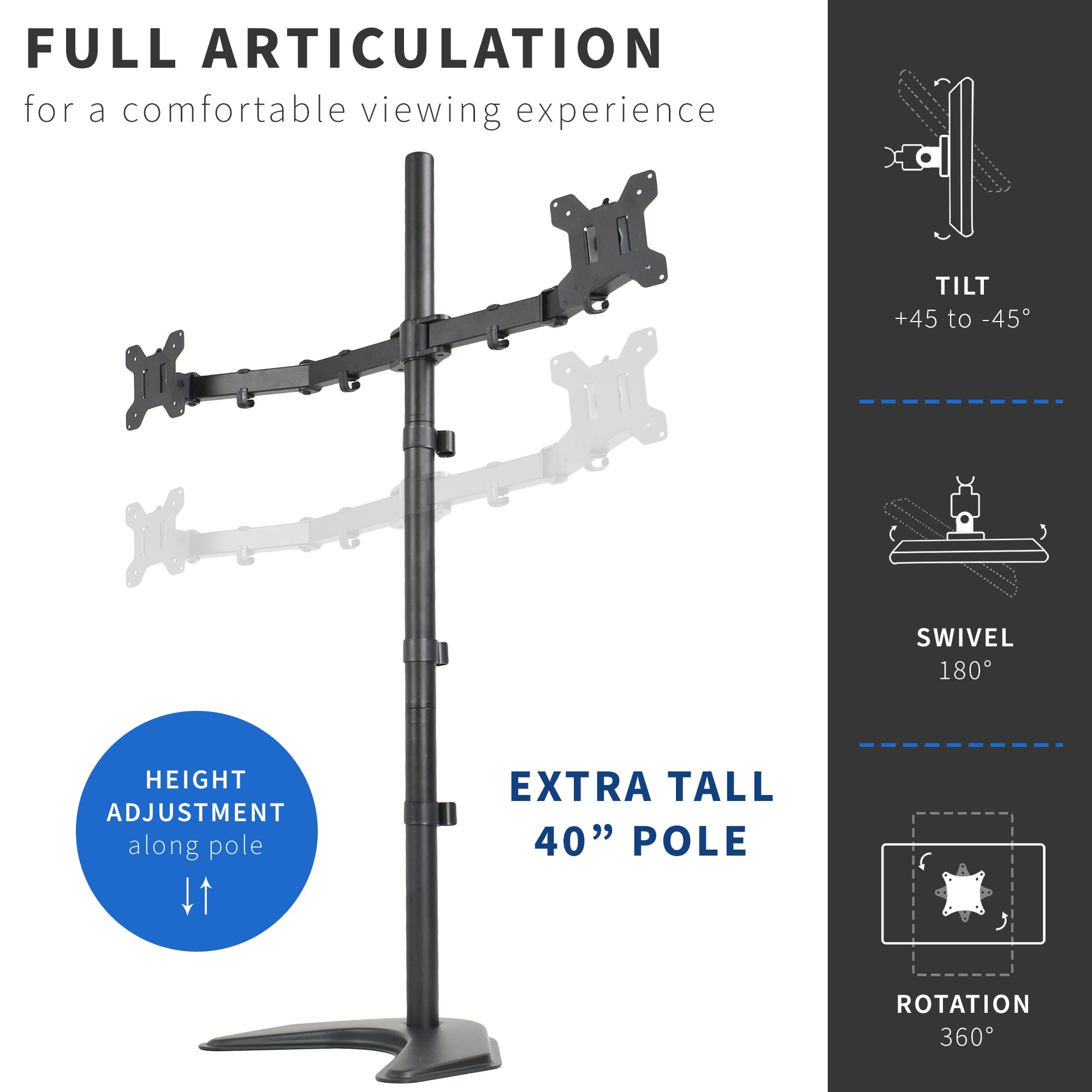 Dual 13" to 27" Monitor Extra Tall Desk Stand
