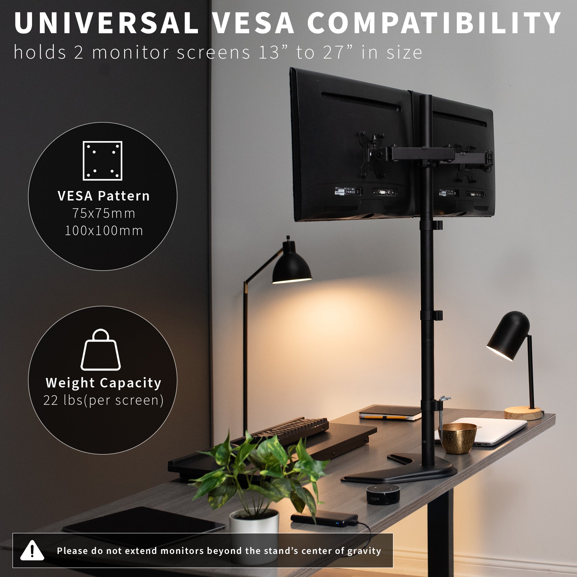 Dual 13" to 27" Monitor Extra Tall Desk Stand