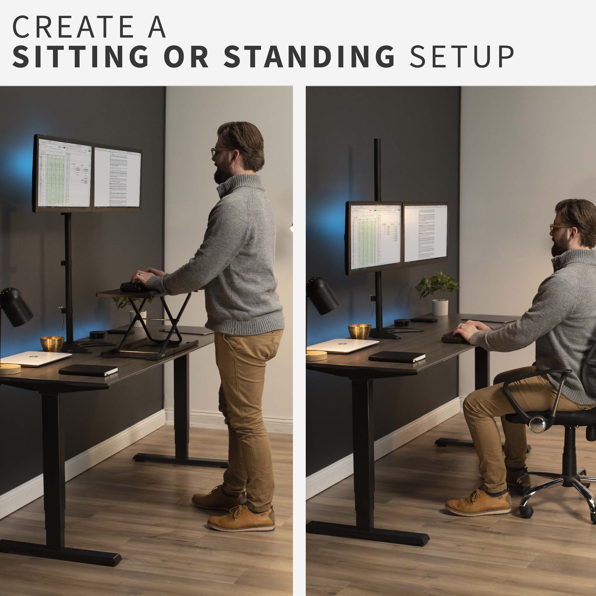 Dual 13" to 27" Monitor Extra Tall Desk Stand