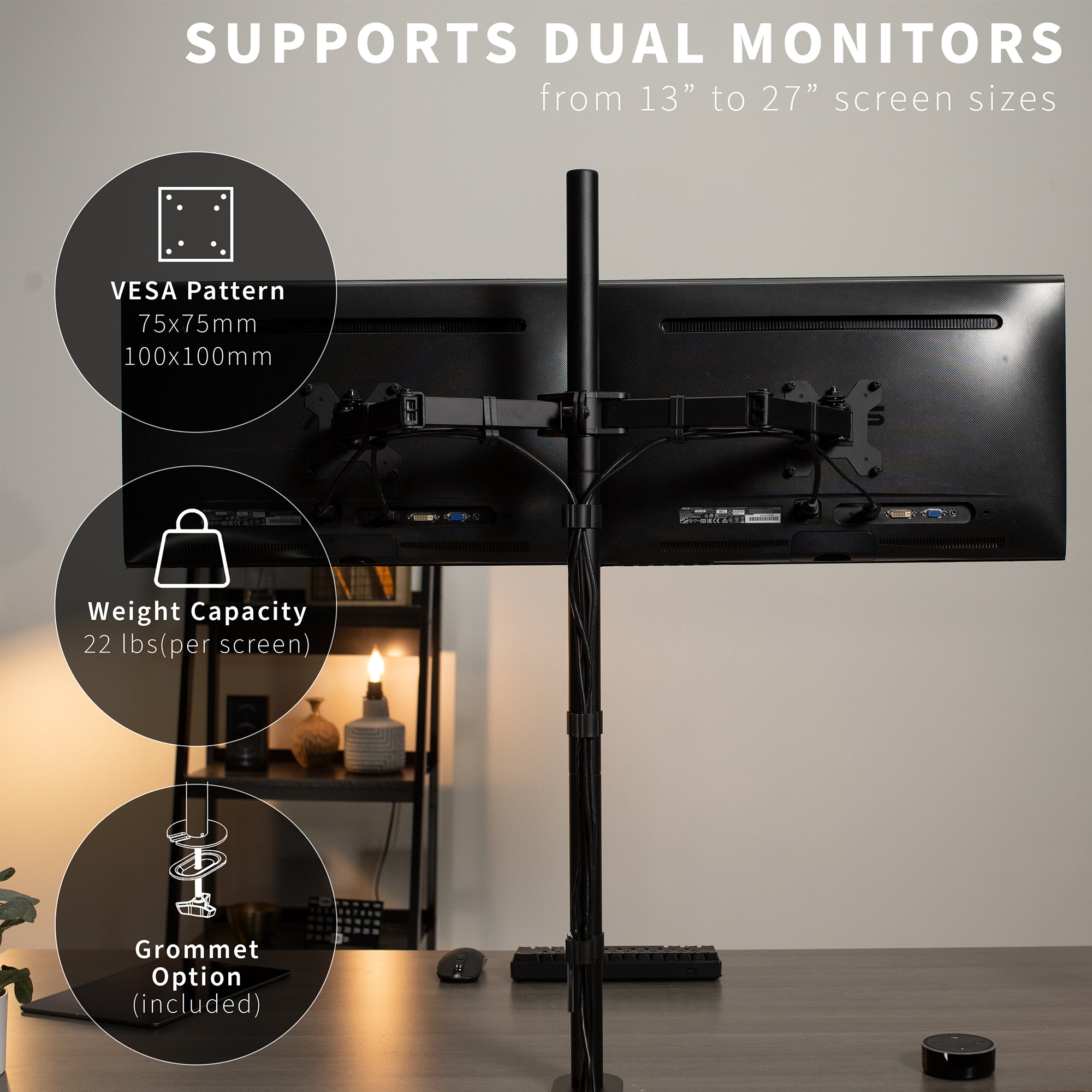 Dual 13" to 27" Monitor Extra Tall Desk Mount