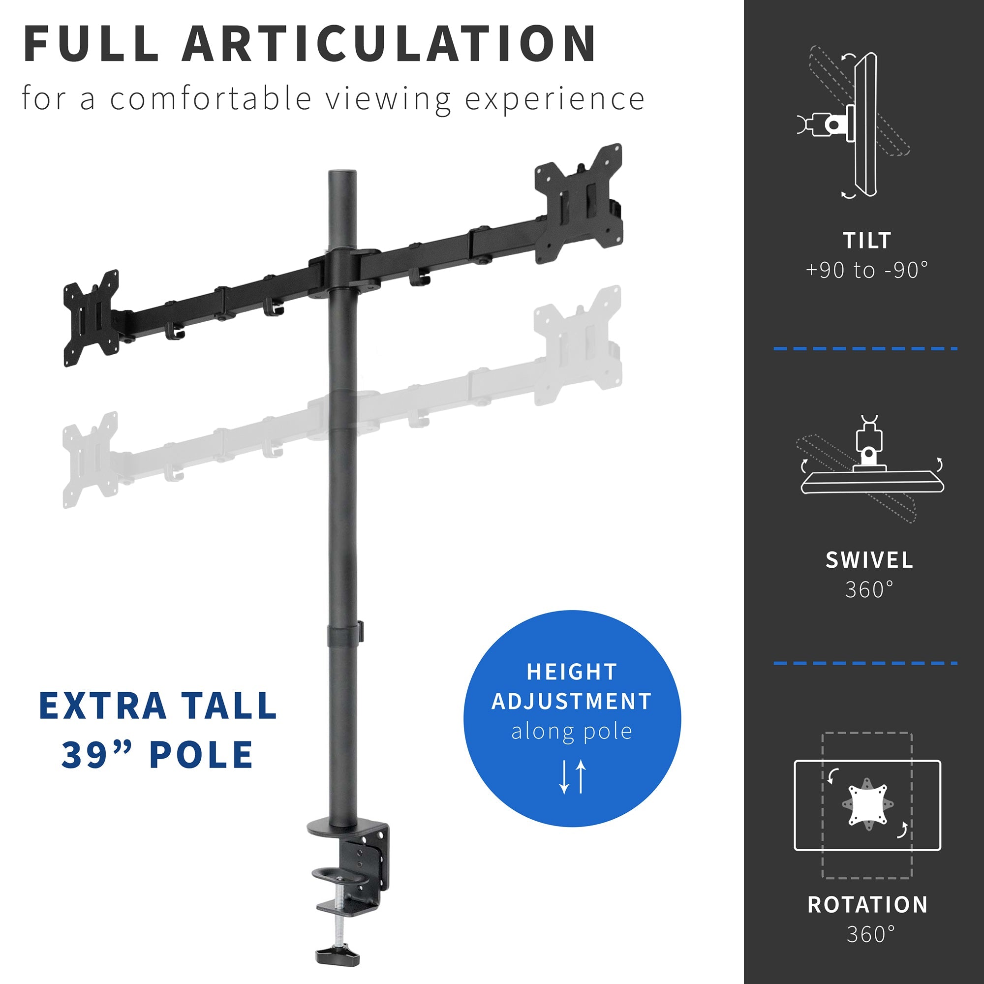 Dual 13" to 27" Monitor Extra Tall Desk Mount