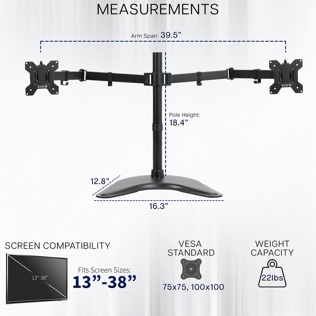 Dual Monitor Desk Stand - Up to 38" Screens