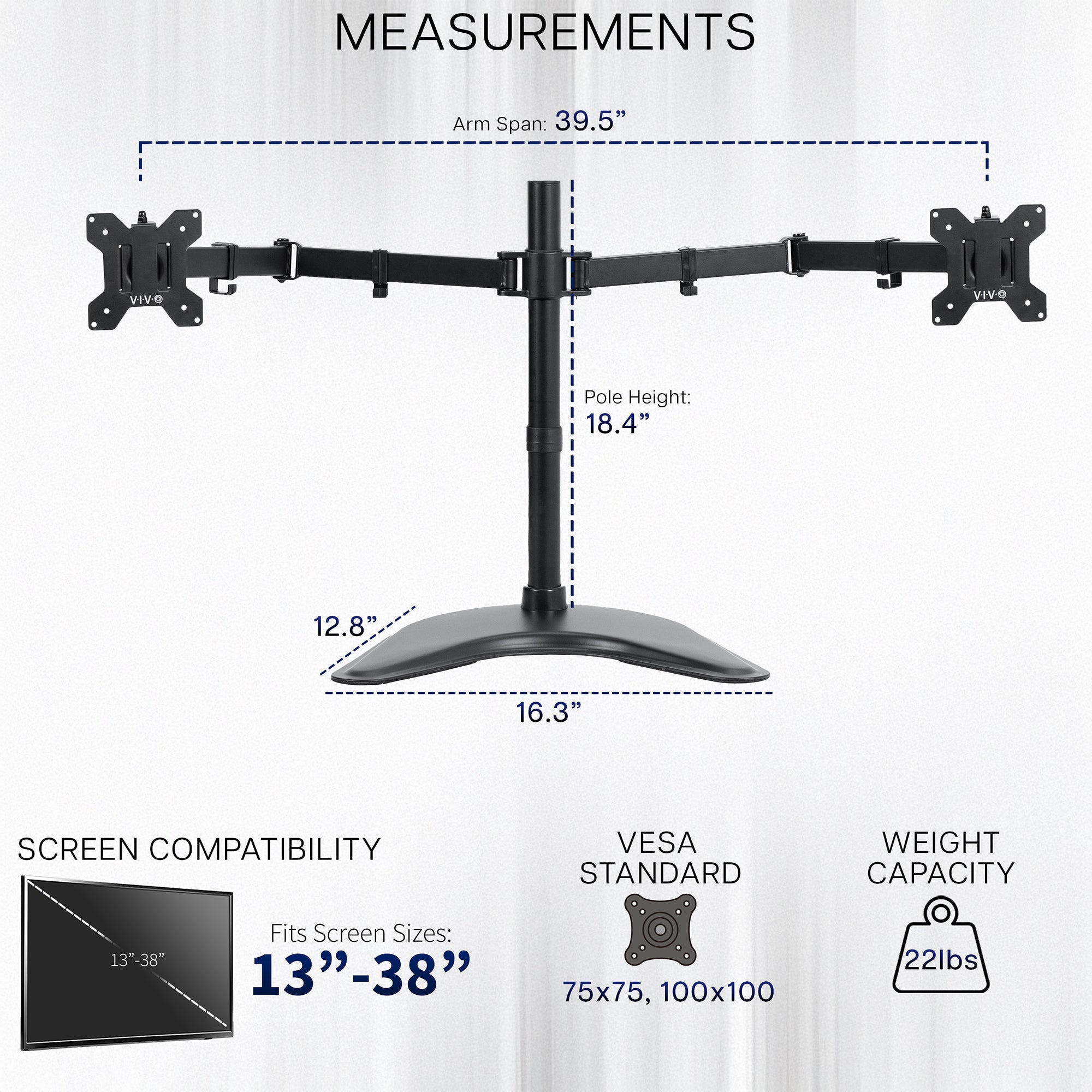 Dual Monitor Desk Stand - Up to 38" Screens