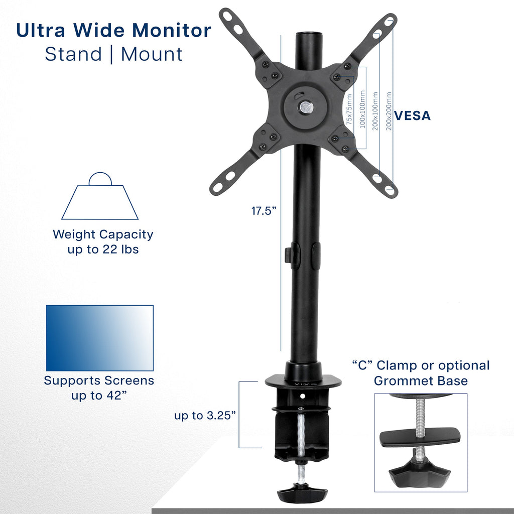 Single 17" to 42" Monitor Desk Mount