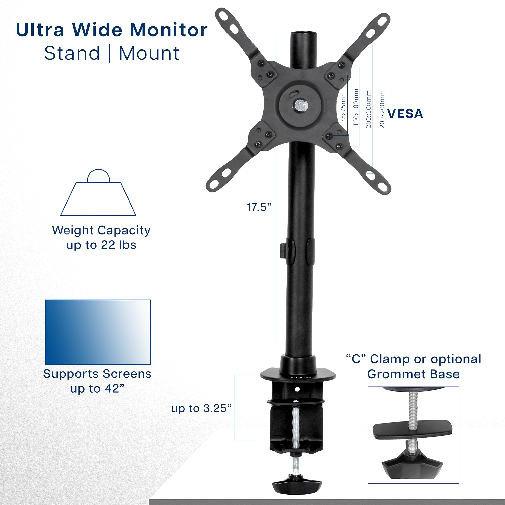 Single 17" to 42" Monitor Desk Mount